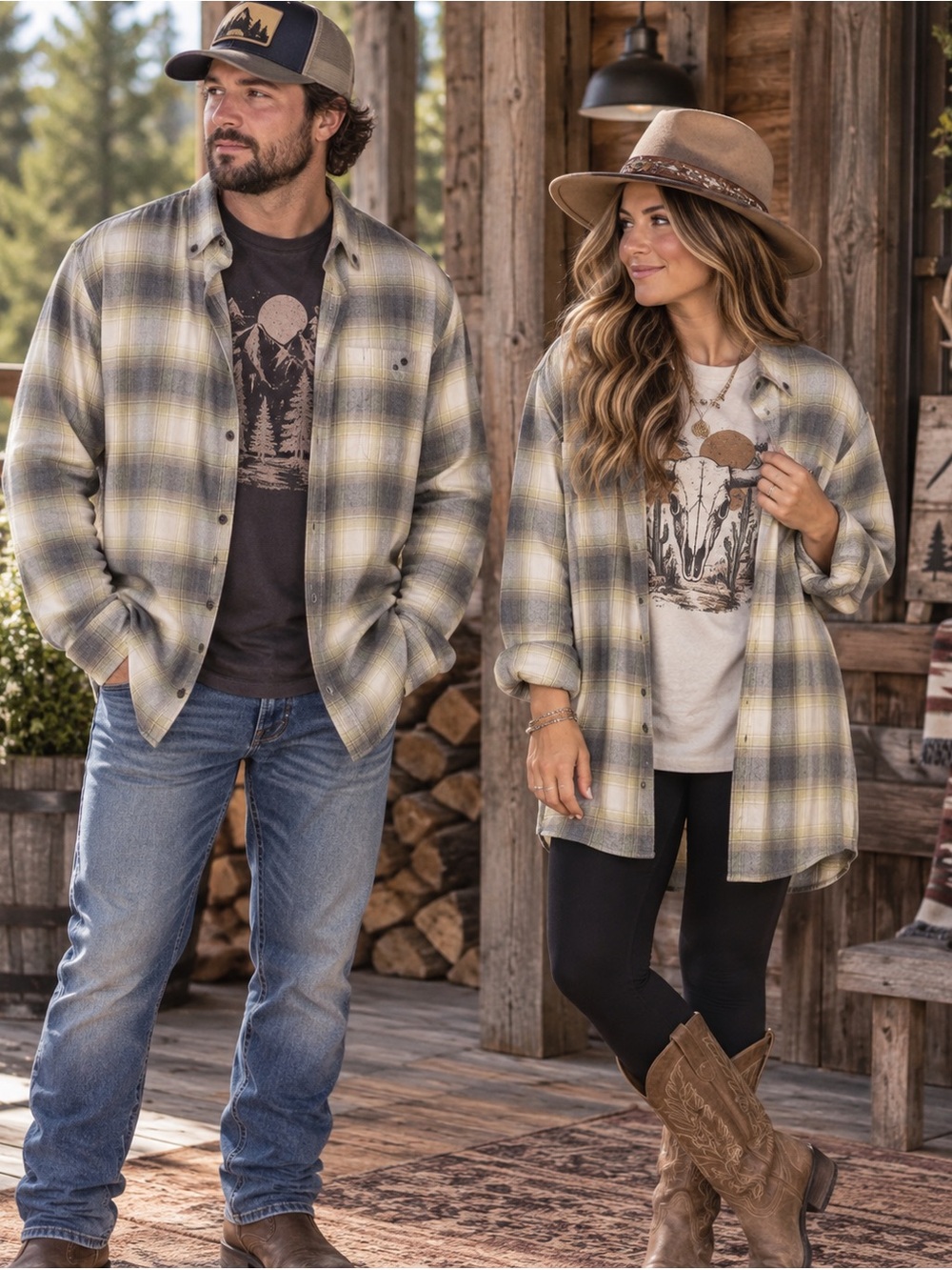 Basic Options Plaid Button-Down Flannel in Gray Cream | Size XL Graphic Tee - Picture 6 of 11